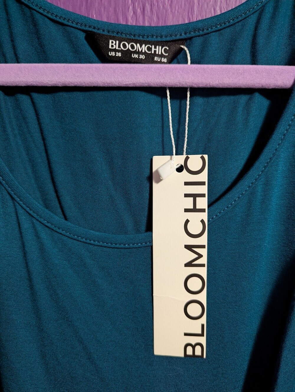 💜 NWT Bloom Chic Blue Wrapped Layered 3/4 Sleeve Blouse 4X 26 - Picture 2 of 3